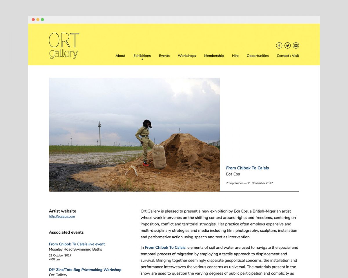 Ort Gallery website design — desktop view
